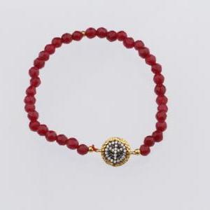 Peace Sign Red Color Natural Ruby Beads Stretch..