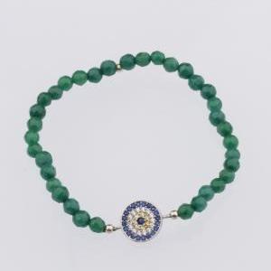 Jade Natural Beads Stretch Evil Eye Bracelet